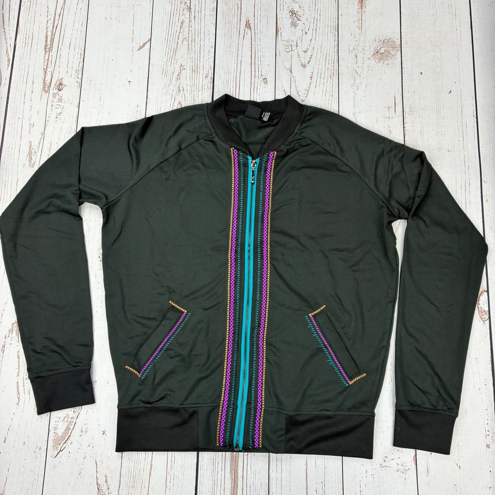 Cruel Girl Womens Black Embroidered Full Zip Bomber Track Jacket Medium